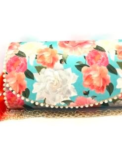 Vintage Floral Tassel Clutch (Cyan)