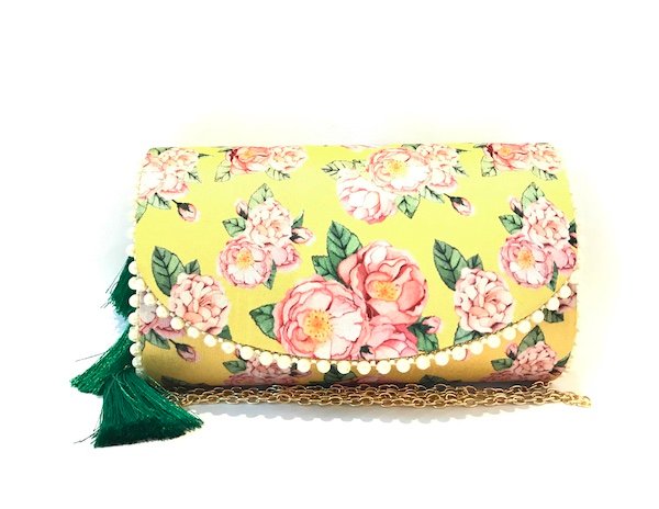 Vintage Floral Tassel Clutch (Yellow)