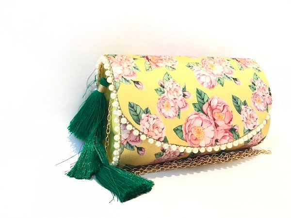 Vintage Floral Tassel Clutch (Yellow) - Image 4
