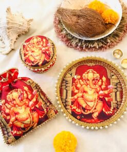 Om Ganesha Thali Set with sweet box & potli