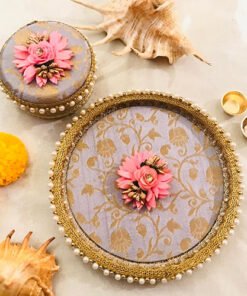 Alternative view of Brocade Floral Thali with sweet box
