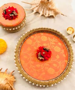 Brocade Floral Thali with sweet box - Image 5