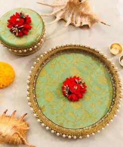 Brocade Floral Thali with sweet box - Image 3