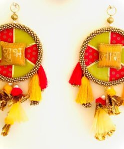 Alternative view of Shubh Labh motif tassle Wall hanging