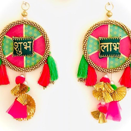 Shubh Labh motif tassle Wall hanging