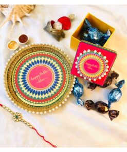 Rakshabandhan Pooja Thali ( 8 inch) with Sweet Box and Rakhi - Image 3