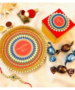 Alternative view of Rakshabandhan Pooja Thali ( 8 inch) with Sweet Box and Rakhi