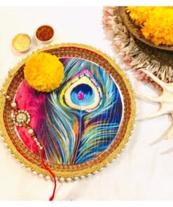Alternative view of Peacock Rakhi Pooja Thali (8 inch) with Rakhi