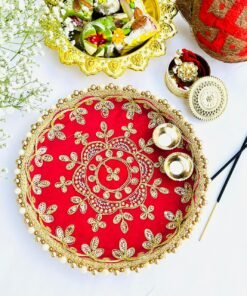 Alternative view of Aari Work Rakhi Thali with Rakhi