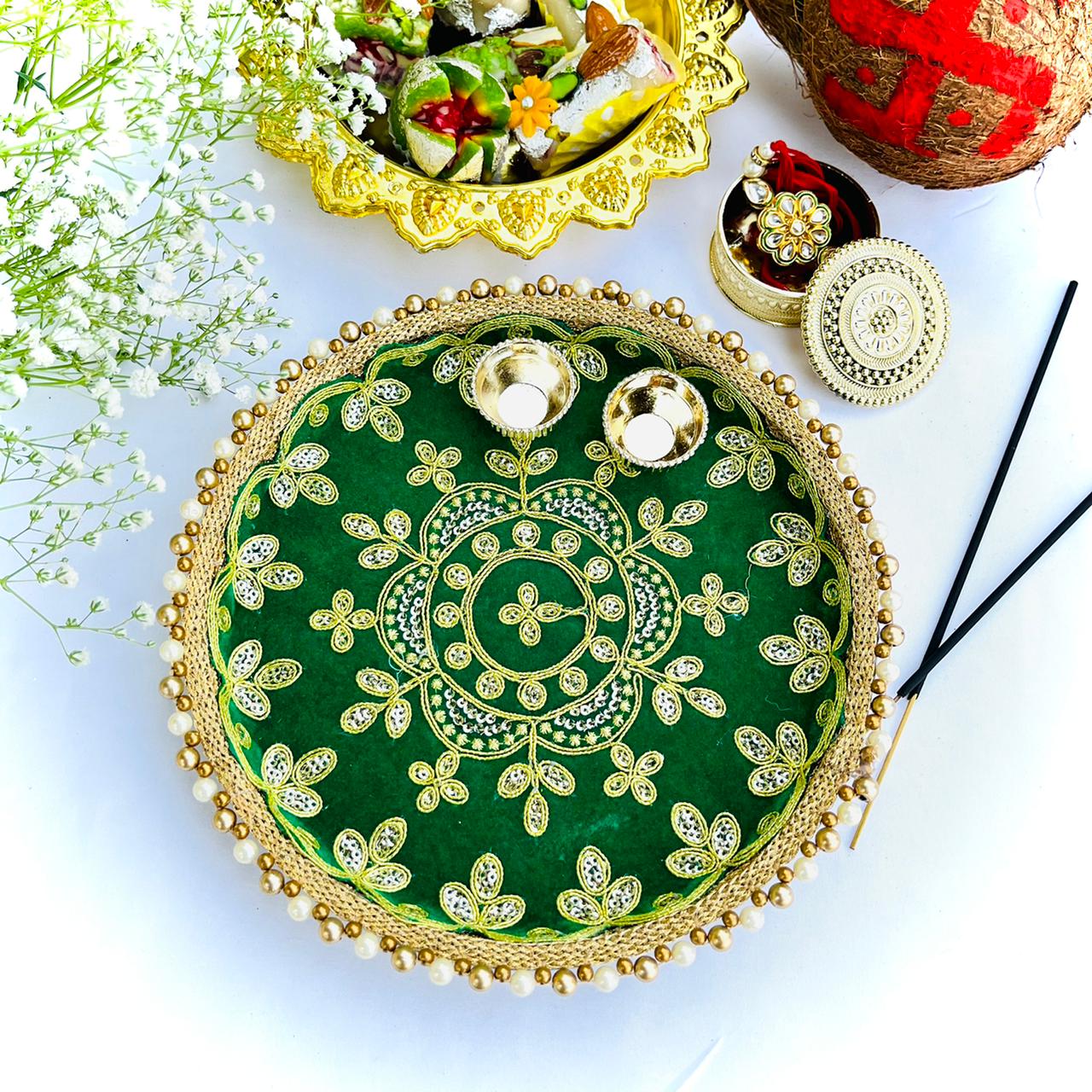 Aari Work Rakhi Thali with Rakhi - istrikaa