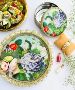 Floral Rakshabandhan Pooja Thali ( 8 inch) with Sweet Box and Rakhi