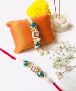 Alternative view of Kundan Pearl Rakhi & Lumba Set