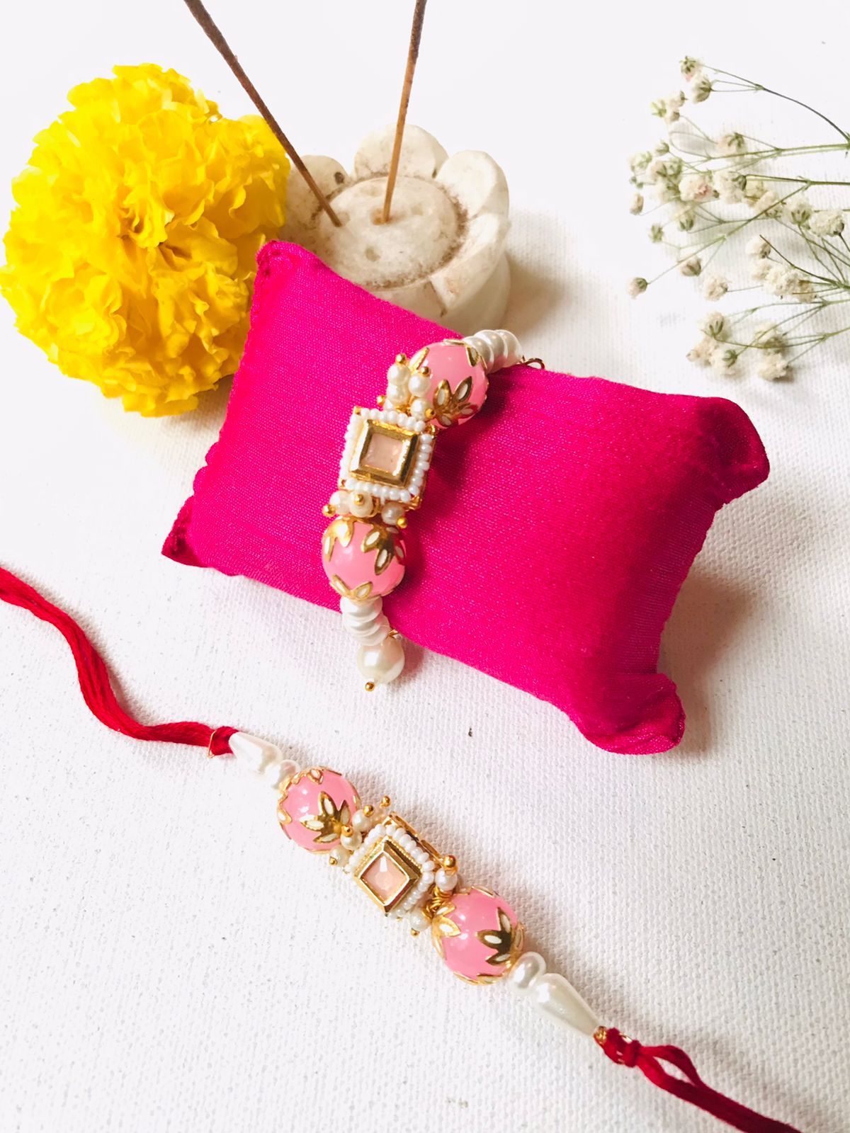 Kundan Pearl Rakhi & Lumba Set