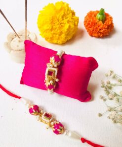 Kundan Pearl Rakhi & Lumba Set - Image 5