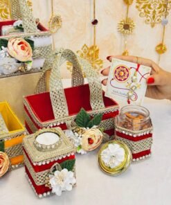 Rakhi Velvet Basket Hamper with floral decor - Image 3