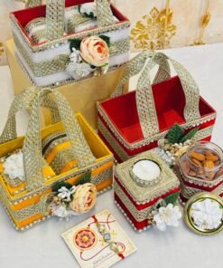 Rakhi Velvet Basket Hamper with floral decor - Image 5