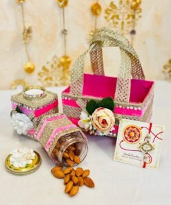 Rakhi Velvet Basket Hamper with floral decor - Image 8
