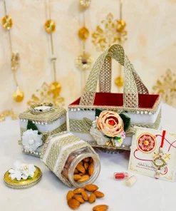 Rakhi Velvet Basket Hamper with floral decor