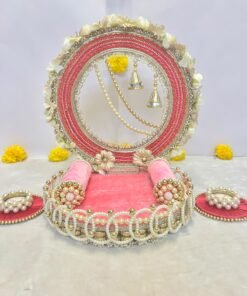 Alternative view of Ganesha & Krishna Velvet Singhasan