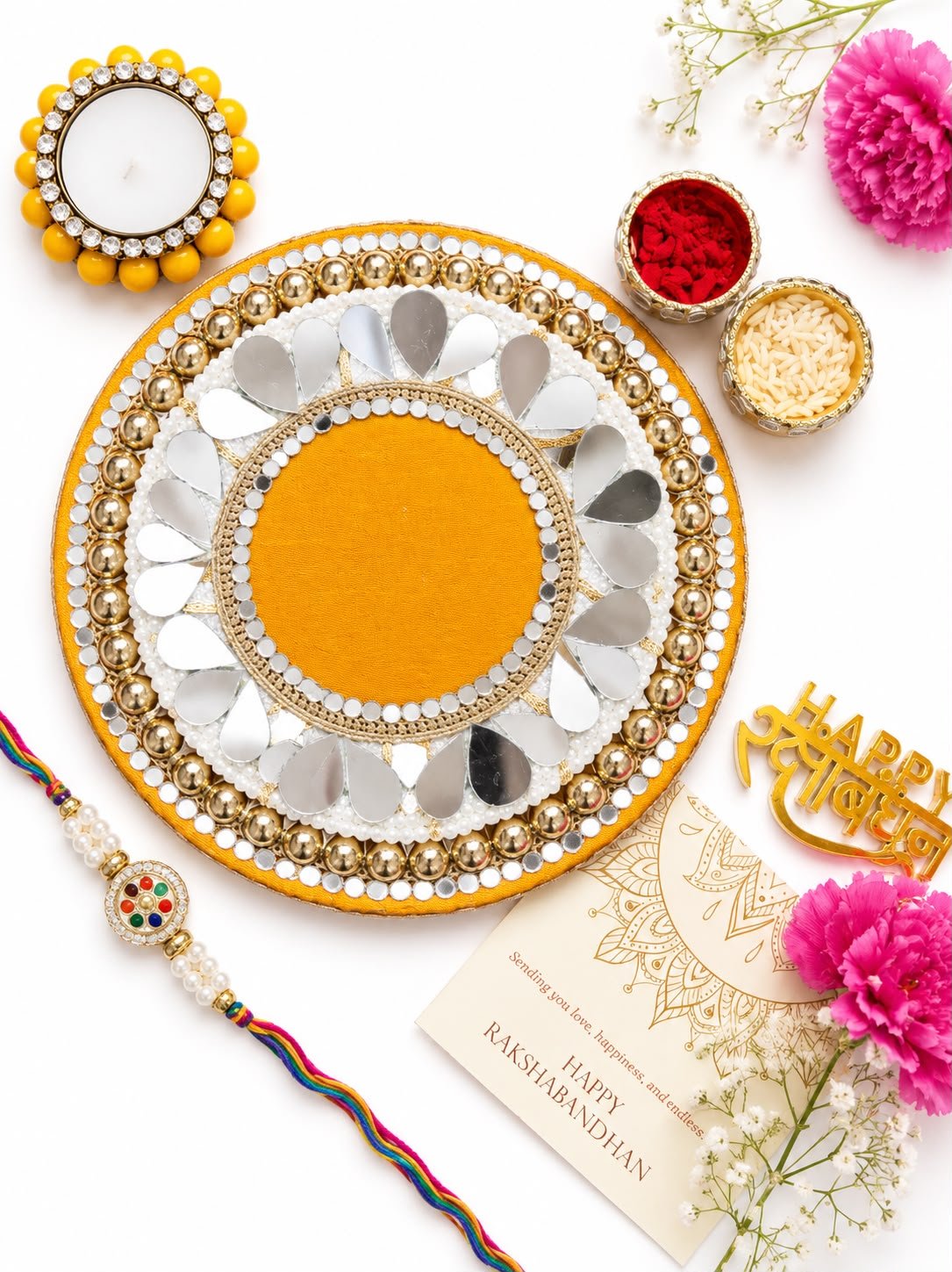 Rakhi Platter combined with mirror and pearls