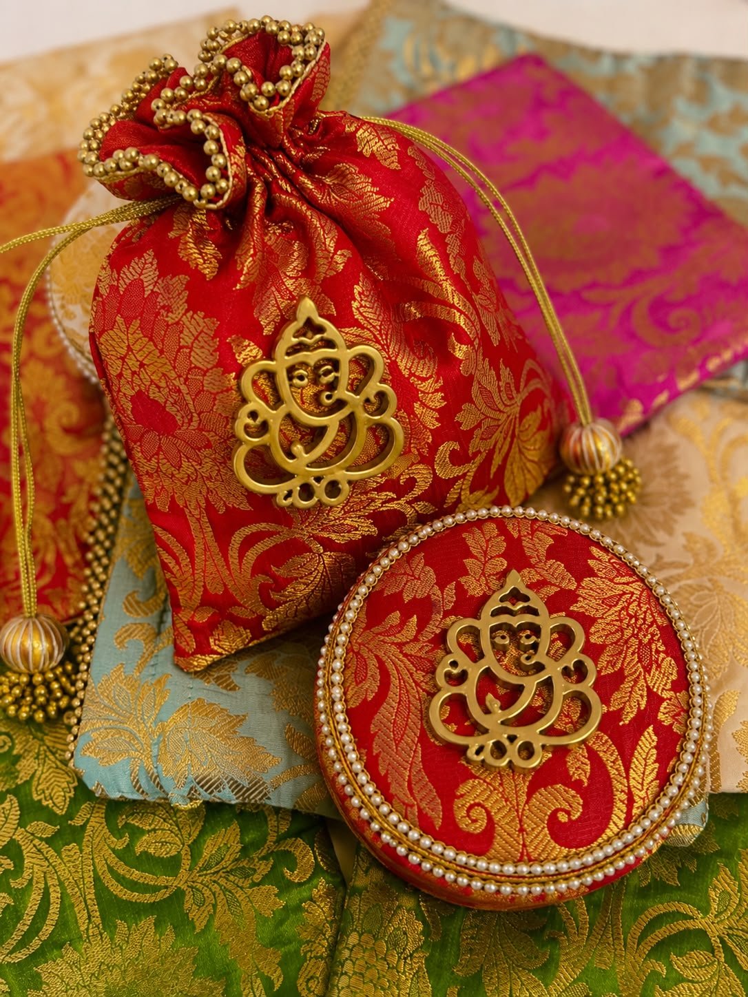 Banarasi Brocade Ganesha Potli and Box Combo